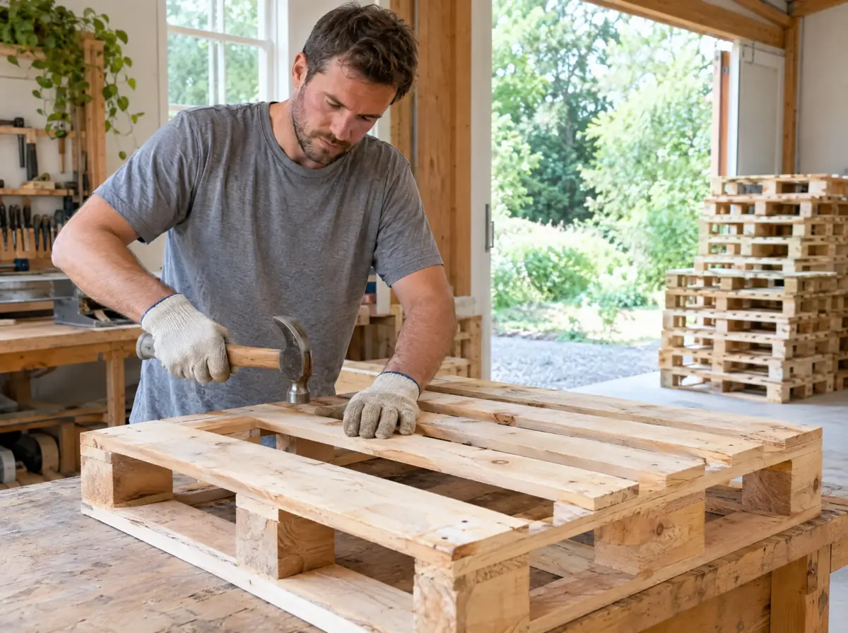 Wooden pallets in a workshop